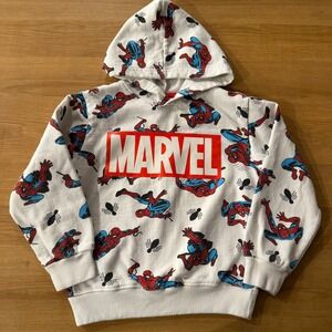 Marvel Spider-Man Boys White Pullover Hoodie Size 6 All Over Print